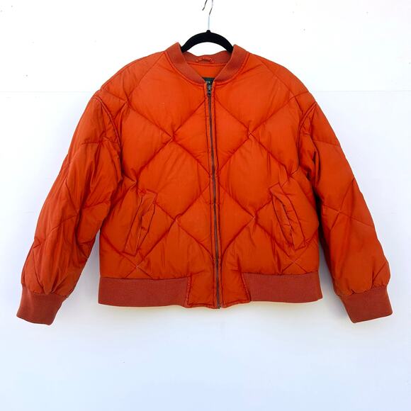 Vintage Men’s Ralph Lauren Quilted Bomber Puffer Jacket Orange Medium Large - Picture 2 of 11